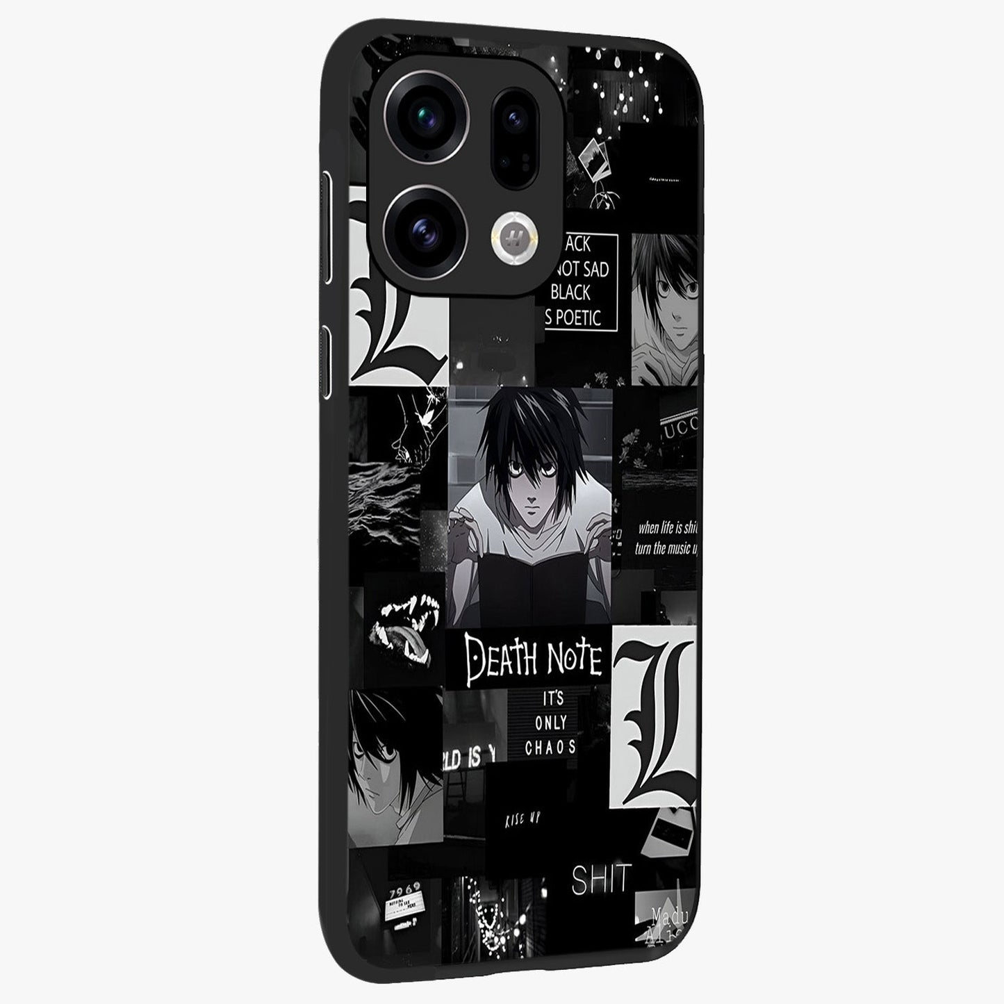Midnight Chaos Mind Glass Case upright view showcasing expressive abstract artwork with bold dark theme.