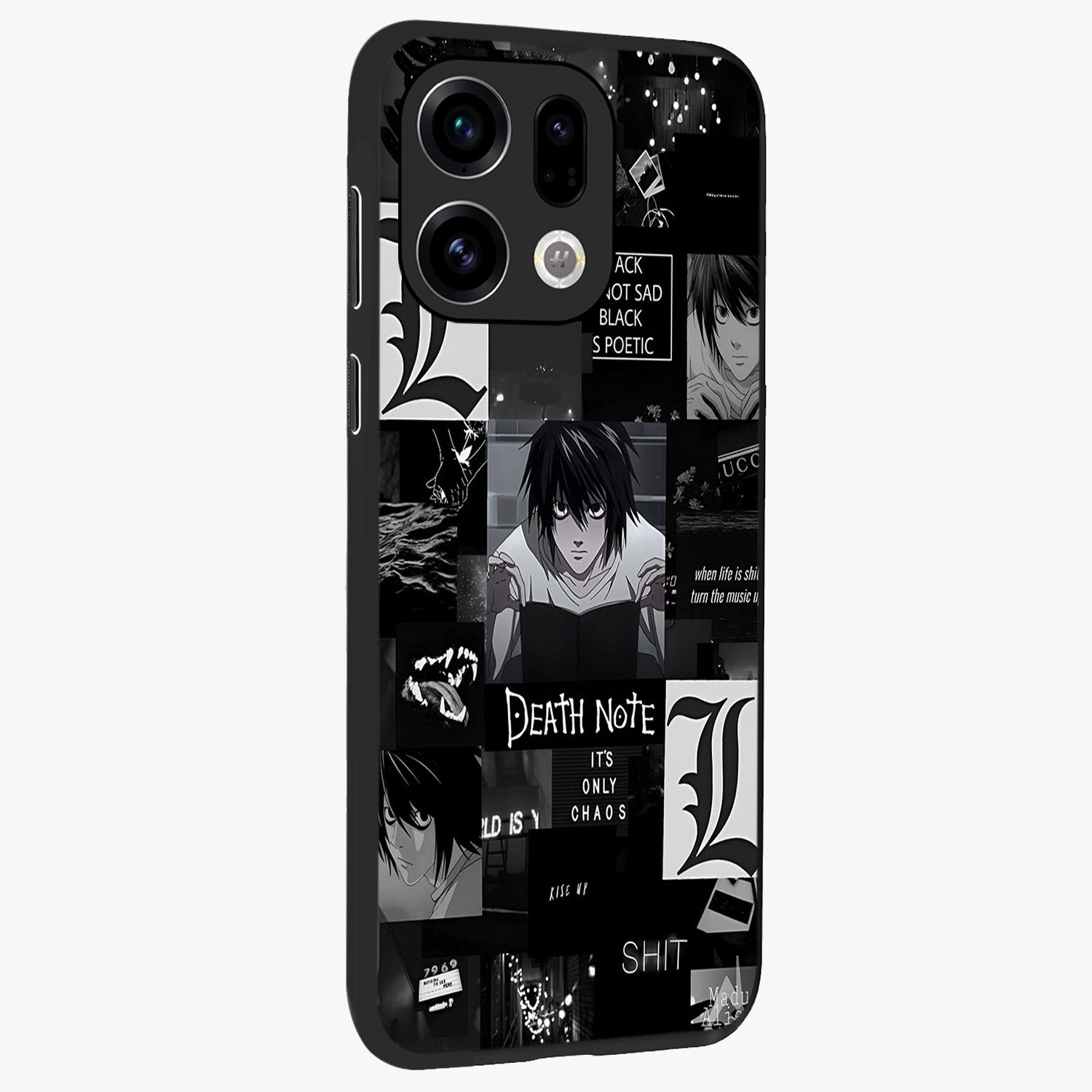 Midnight Chaos Mind Glass Case upright view showcasing expressive abstract artwork with bold dark theme.