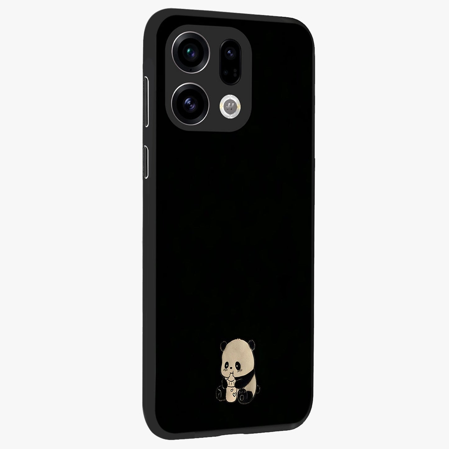 Midnight Panda Love Glass Case upright view showcasing charming panda artwork with playful romantic theme.