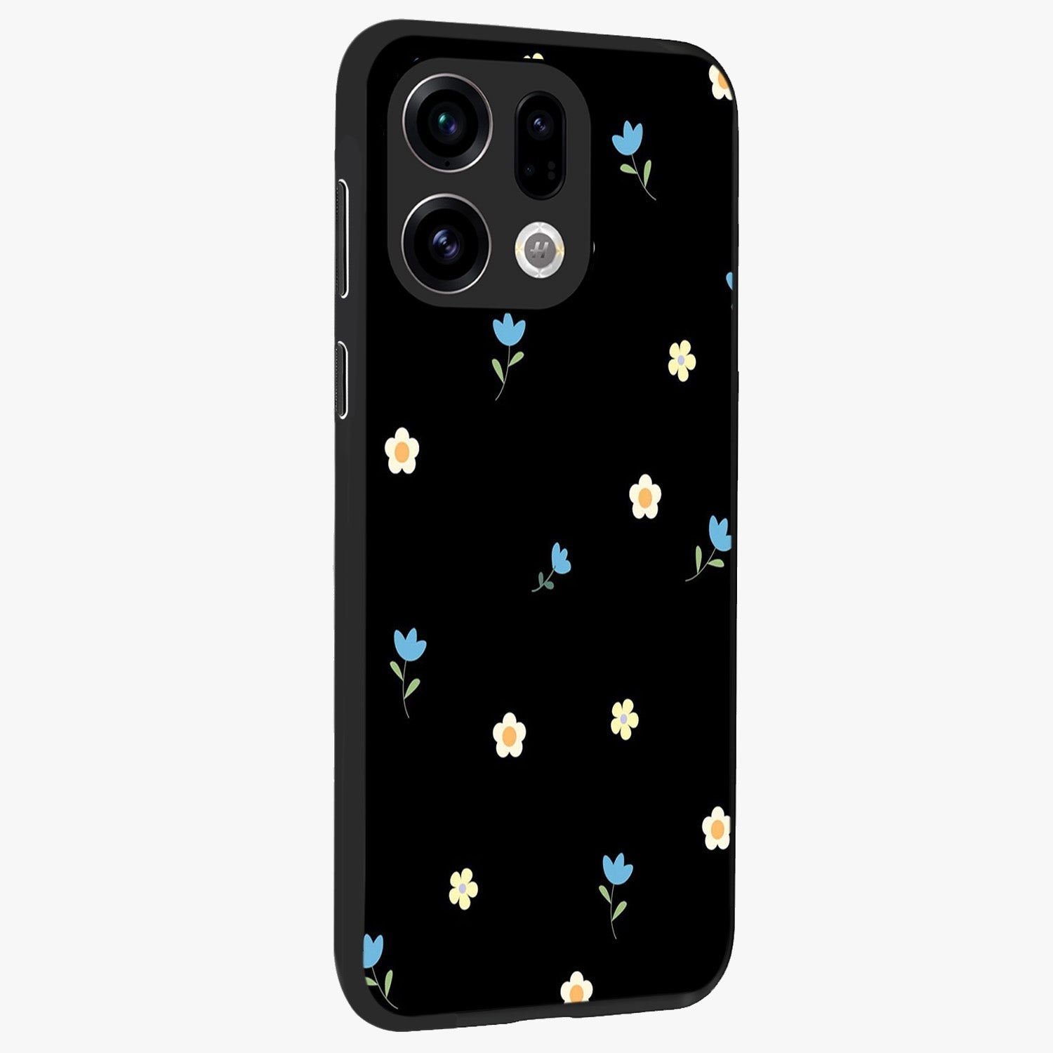 Minimal Petal Whispers Glass Case upright view showcasing elegant floral artwork with modern minimalist style.