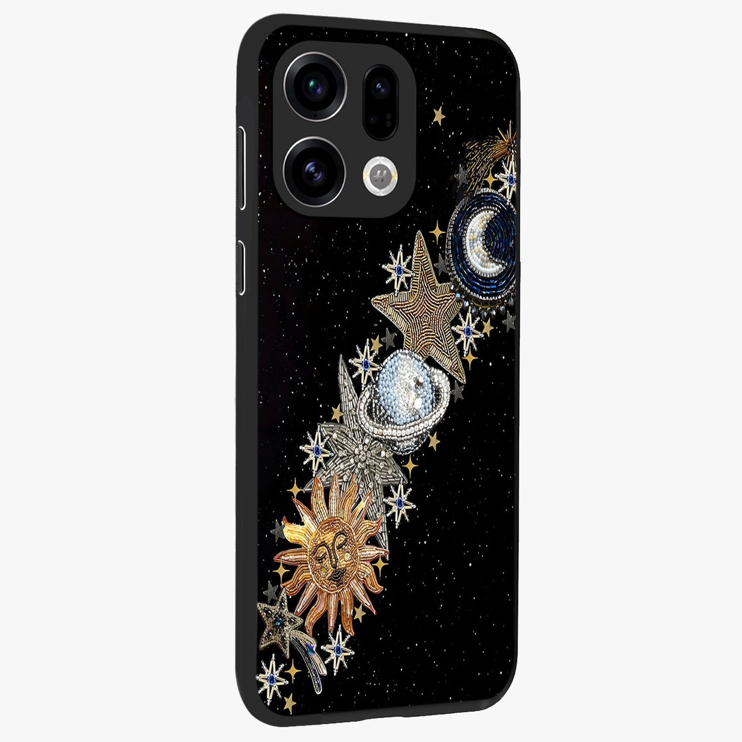 Pearls Universe Object Glass Case upright view showcasing decorative pearl themed artwork with cosmic elegance.