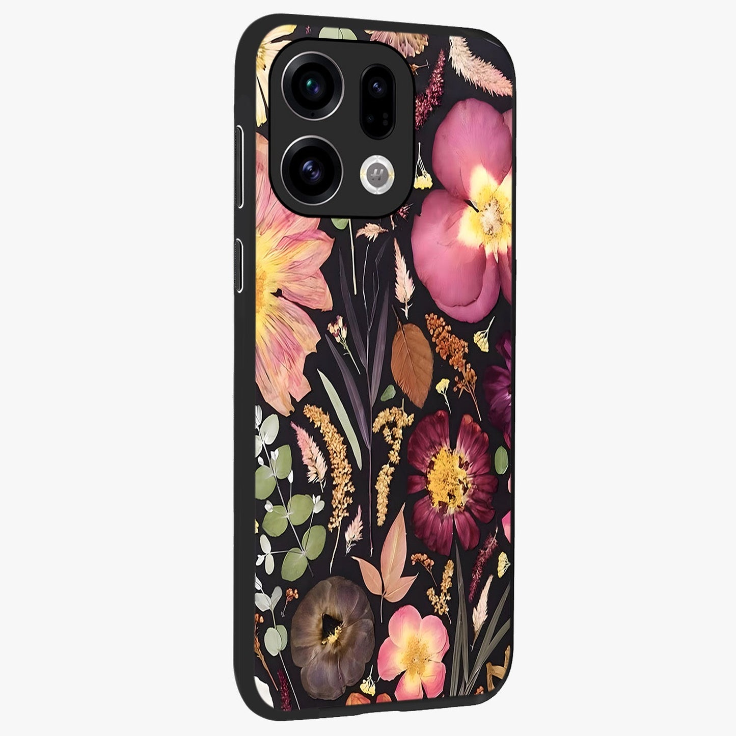 Petal Dream Tapestry Glass Case upright view showcasing detailed floral tapestry artwork with artistic nature theme.
