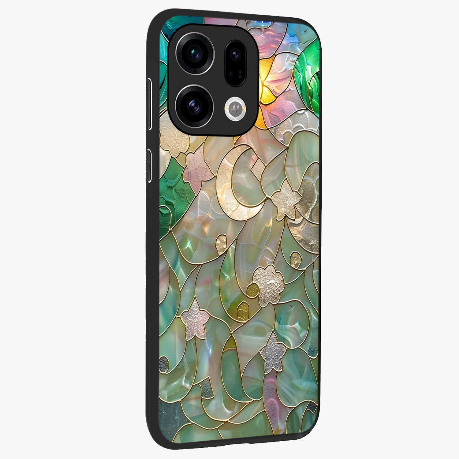 Stained Sunrise Glow Glass Case upright view showcasing colorful sunrise artwork with warm morning theme.