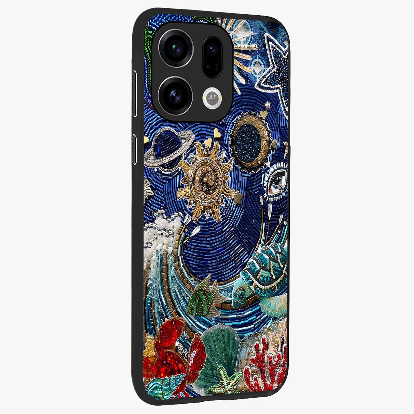 Universe Underwater Spark Glass Case upright view showcasing magical underwater galaxy artwork with vibrant cosmic theme.