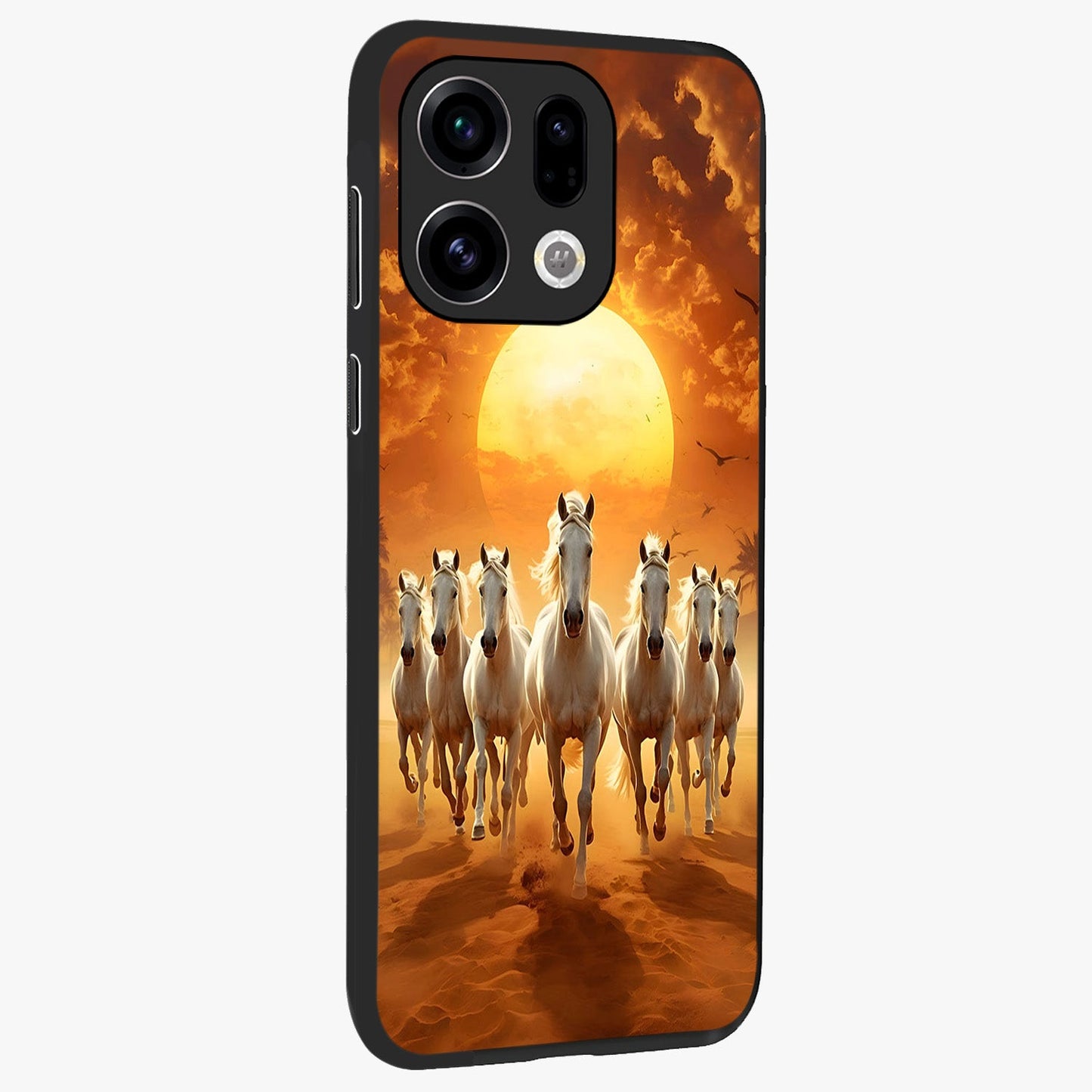 Wild Sunset Majesty Glass Case upright view showcasing dramatic sunset artwork with bold nature theme.