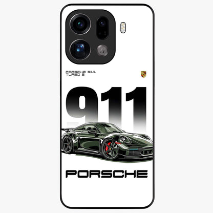 911 Turbo Dominance Glass Case showing clean flat back view with bold 911 sports car artwork and glossy glass finish.