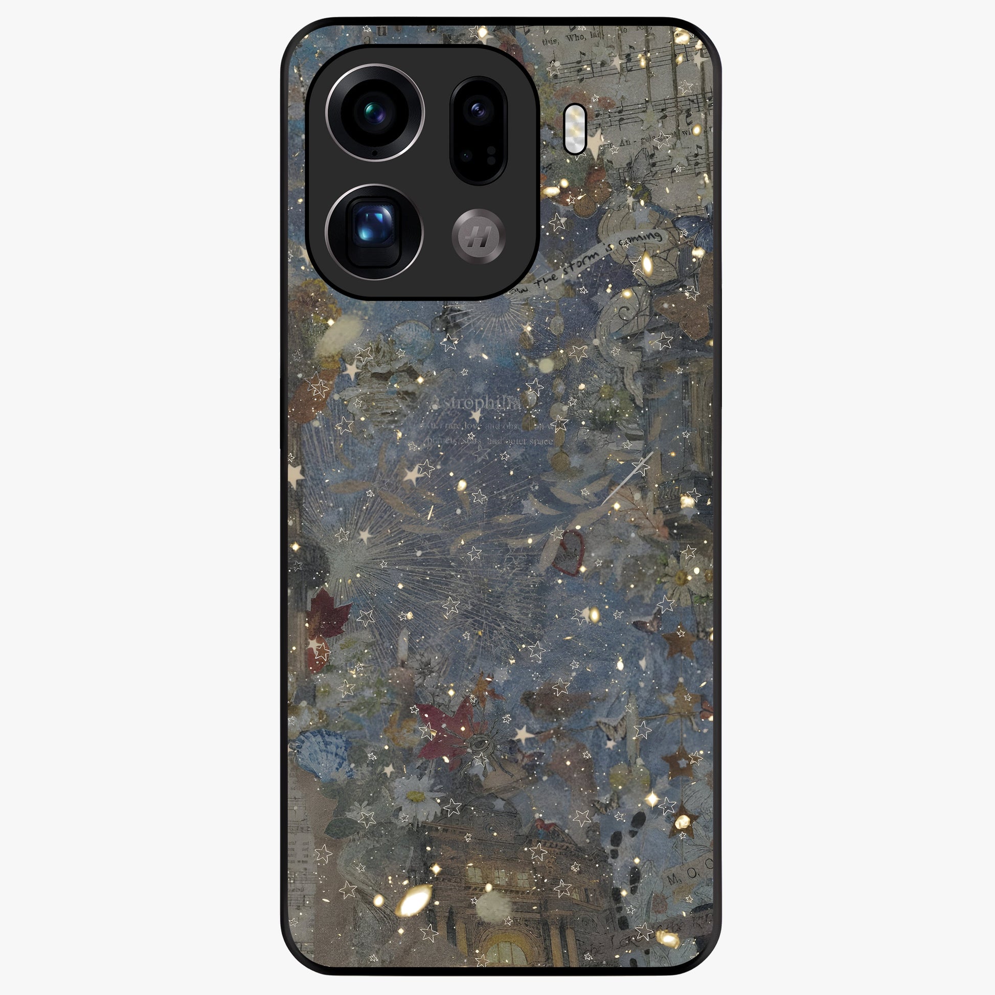 Aesthetic Astrolophia Glass Case showing flat back view with dreamy aesthetic design and glossy glass finish.