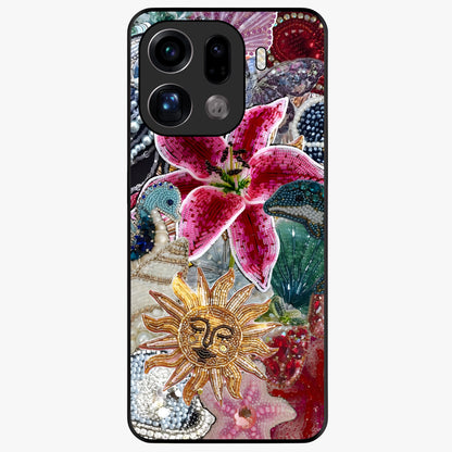 Beaded Garden Fantasy Glass Case showing flat back view with dreamy garden bead artwork and glossy glass finish.