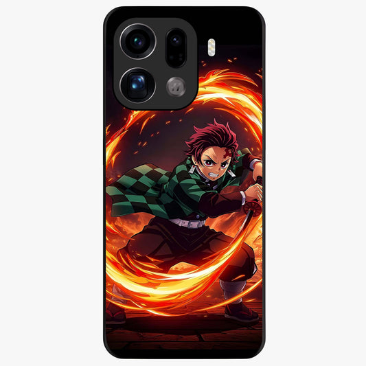 Blazing Sword Resolve Glass Case showing flat back view with fiery sword artwork and glossy glass finish.