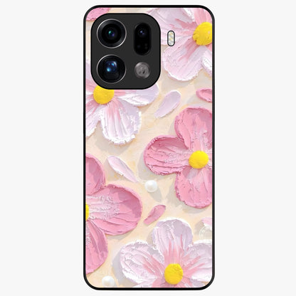 Blush Bloom Texture Glass Case showing flat back view with soft blush floral texture artwork and glossy glass finish.