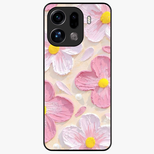 Blush Bloom Texture Glass Case showing flat back view with soft blush floral texture artwork and glossy glass finish.