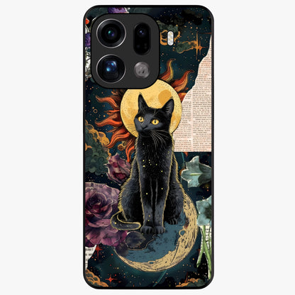 Celestial Black Cat Glass Case showing flat back view with mystical black cat artwork and glossy glass finish.