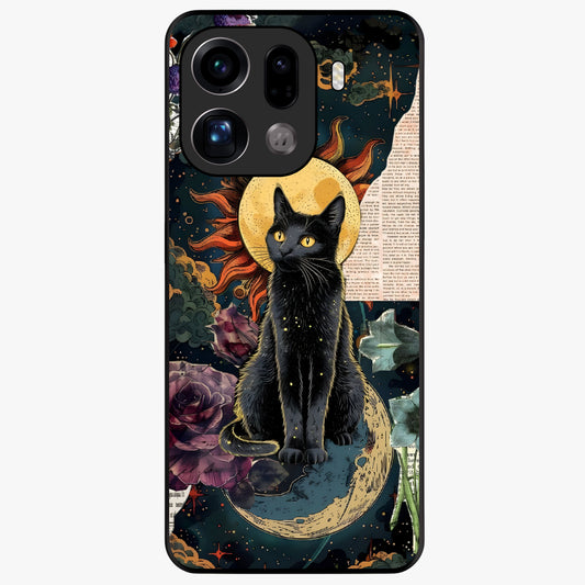 Celestial Black Cat Glass Case showing flat back view with mystical black cat artwork and glossy glass finish.