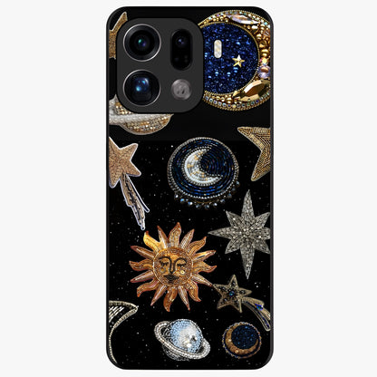 Celestial Gem Constellations Glass Case showing flat back view with sparkling constellation artwork and glossy glass finish.