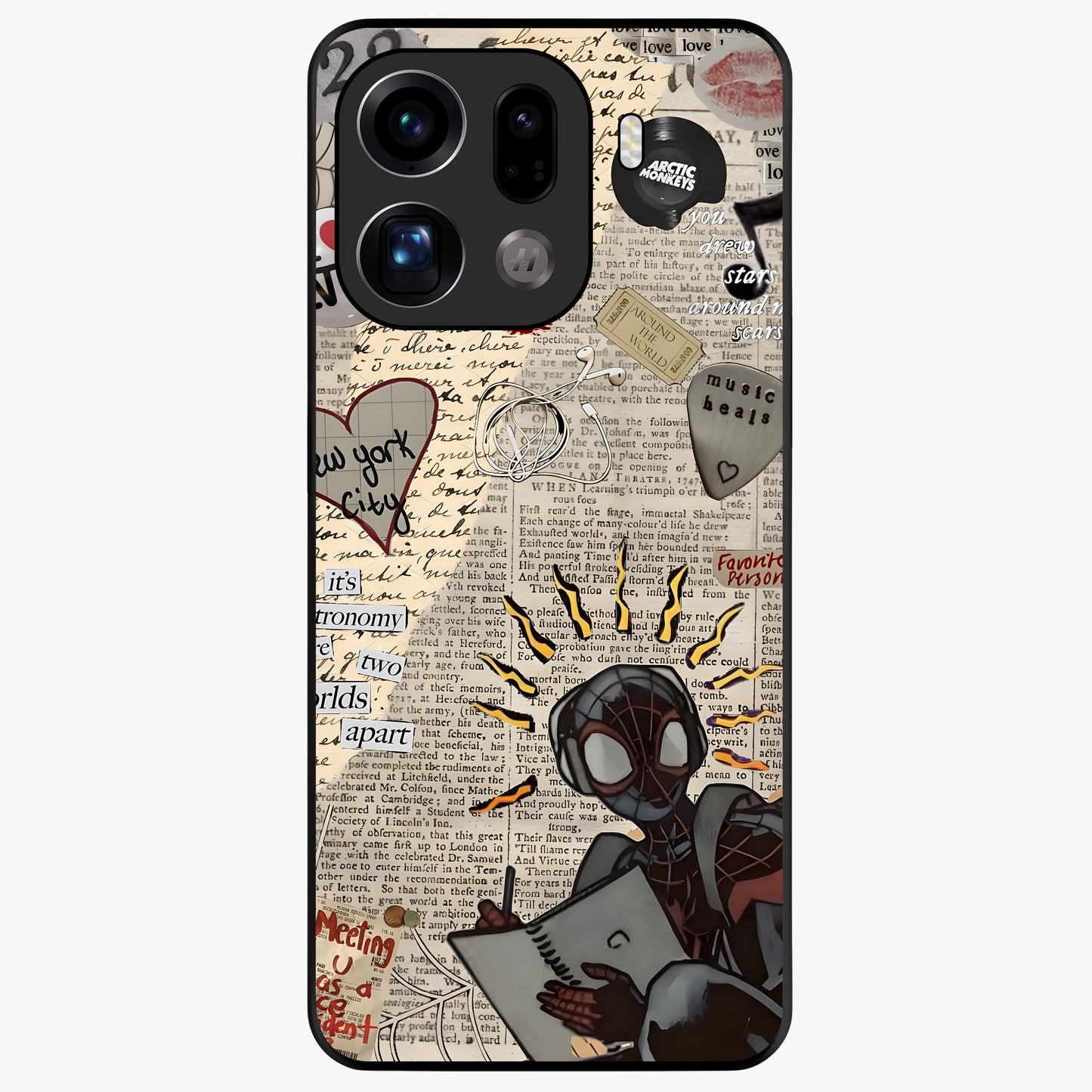 City Dream Sketch Glass Case showing flat back view with artistic city skyline sketch artwork and glossy glass finish.