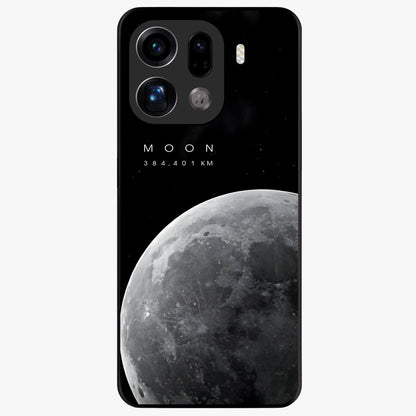 Cosmic Moon Glow Glass Case showing flat back view with glowing moon artwork and glossy glass finish.