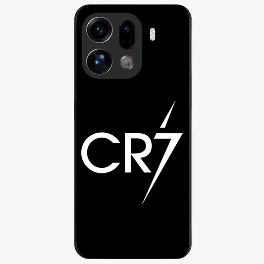 Cr7 Elite Strike Glass Case showing flat back view with dynamic football inspired artwork and glossy glass finish.