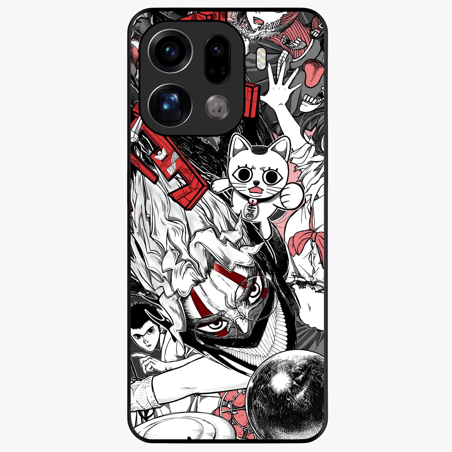 Crimson Chaos Panel Glass Case showing flat back view with bold crimson abstract artwork and glossy glass finish.