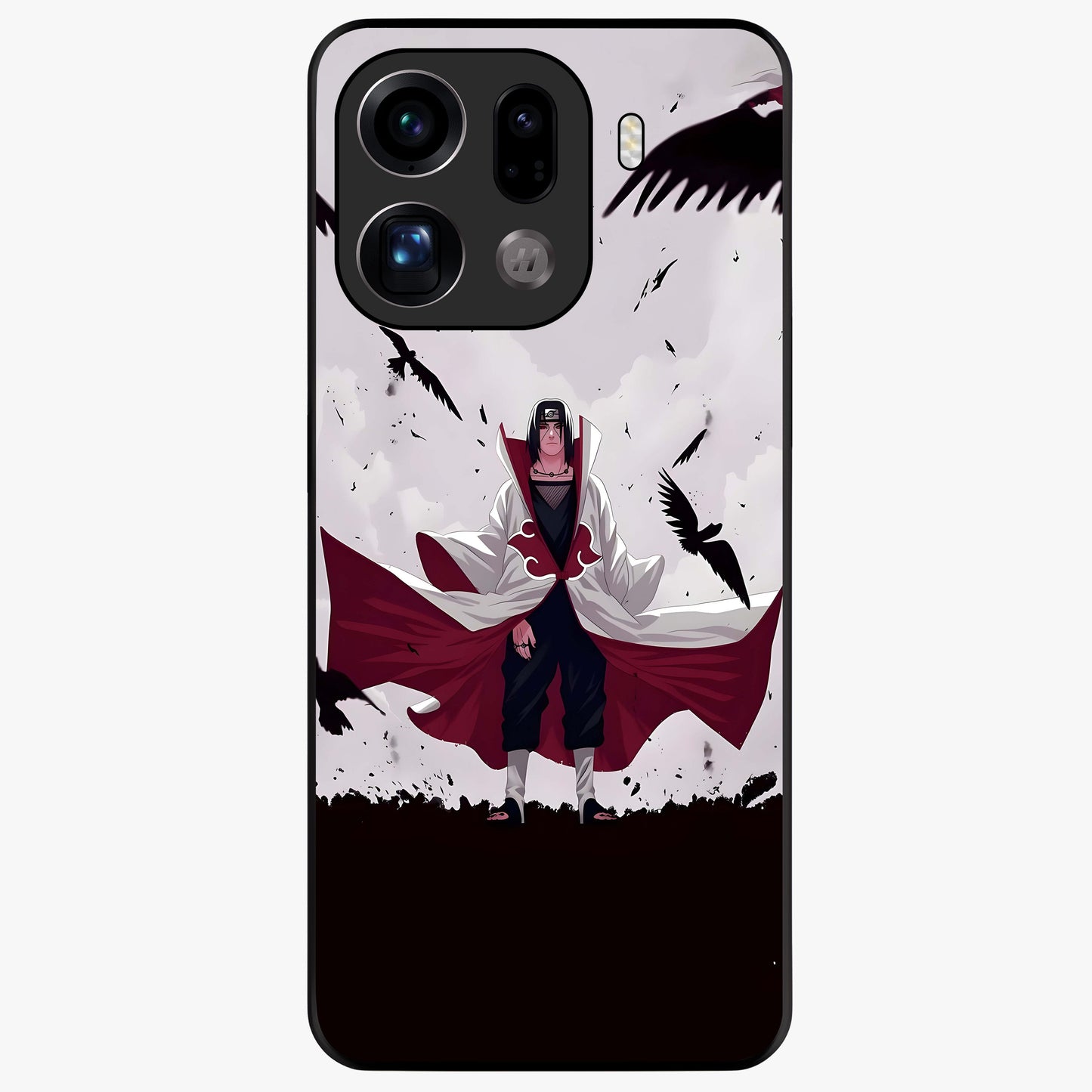 Crimson Crow Ascension Glass Case showing flat back view with mystical crow artwork and glossy glass finish.