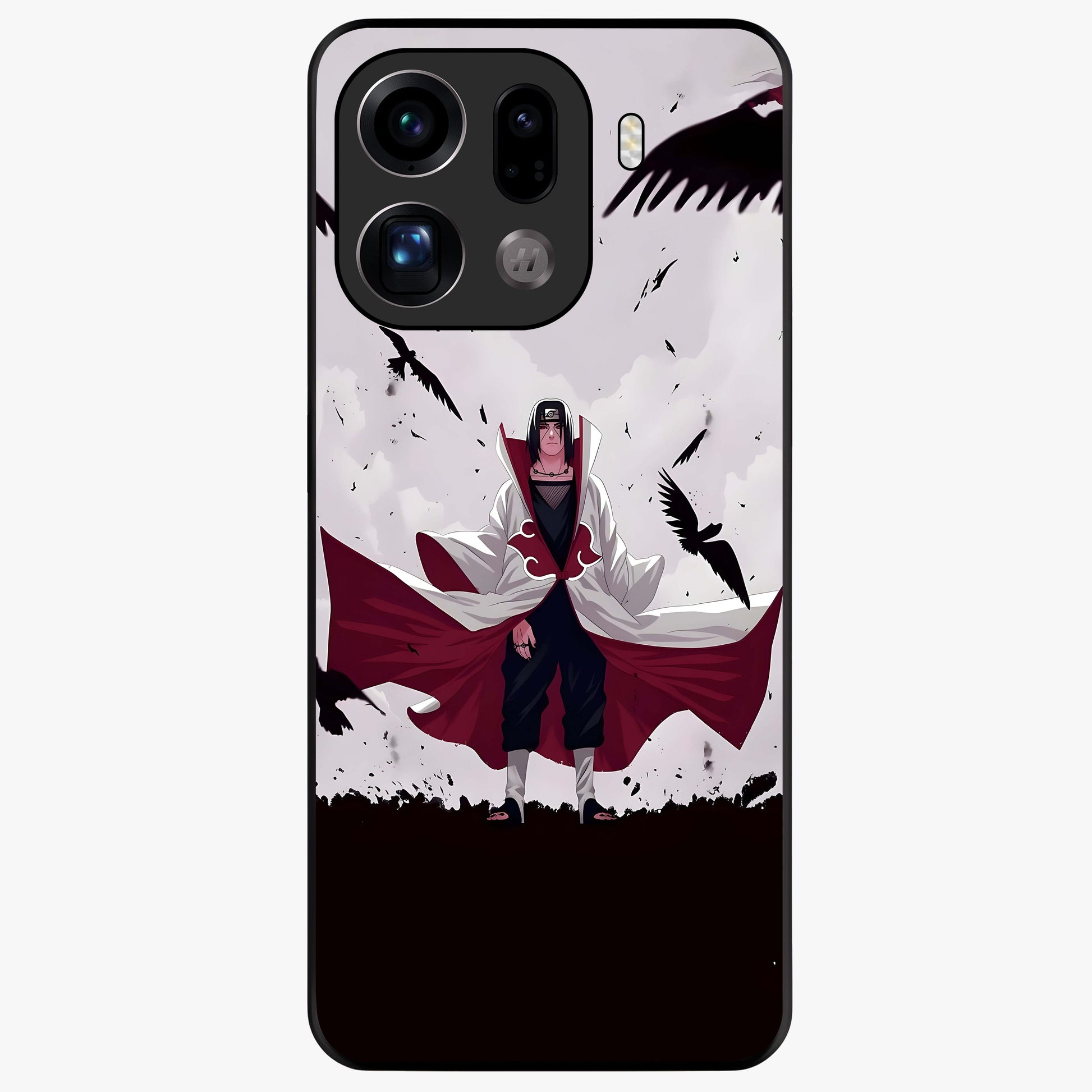 Crimson Crow Ascension Glass Case showing flat back view with mystical crow artwork and glossy glass finish.