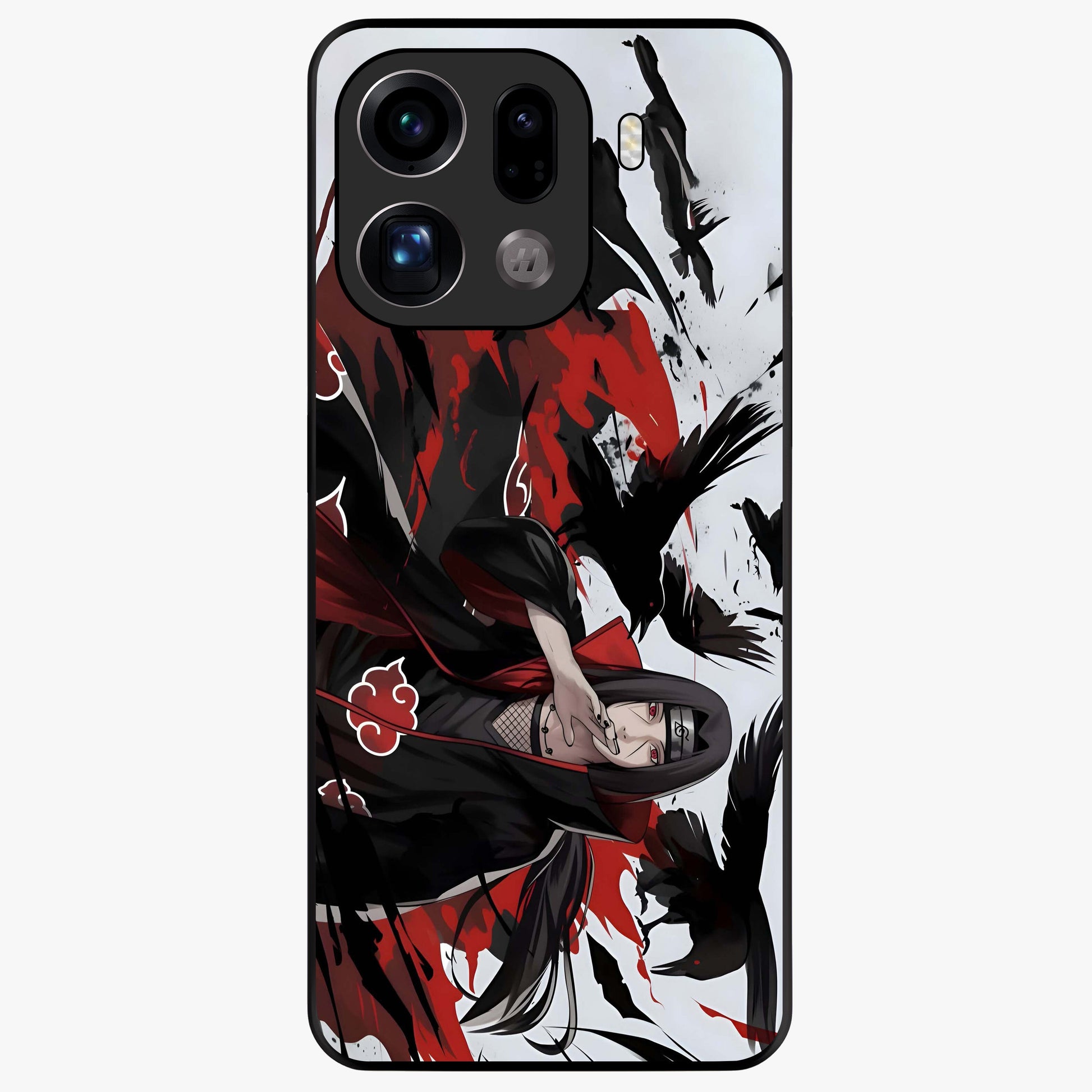 Crimson Crow Illusion Glass Case showing flat back view with artistic crow illusion artwork and glossy glass finish.