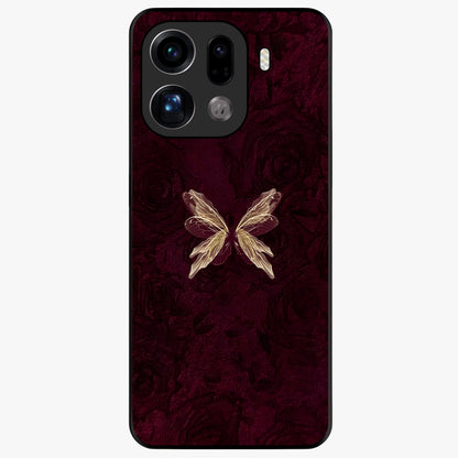Crimson Fade Butterfly Glass Case showing flat back view with fading butterfly artwork and glossy glass finish.
