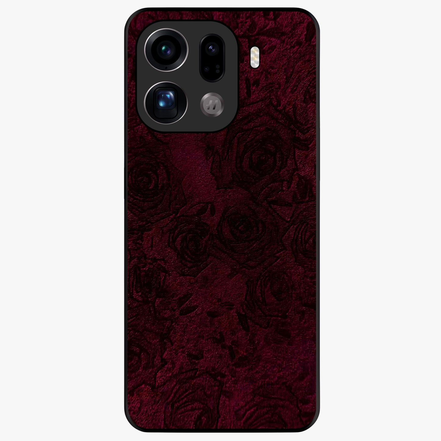 Crimson Fade Flow Glass Case showing flat back view with flowing crimson gradient artwork and glossy glass finish.