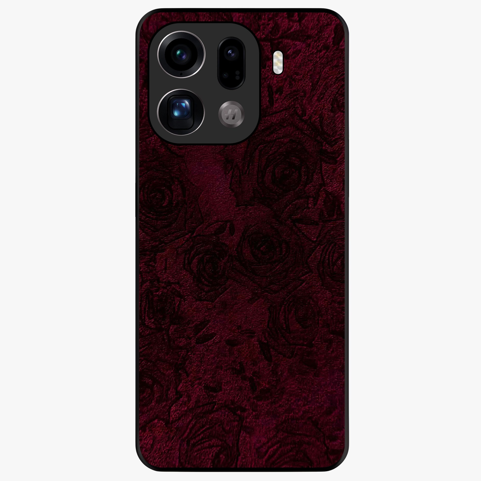 Crimson Fade Flow Glass Case showing flat back view with flowing crimson gradient artwork and glossy glass finish.