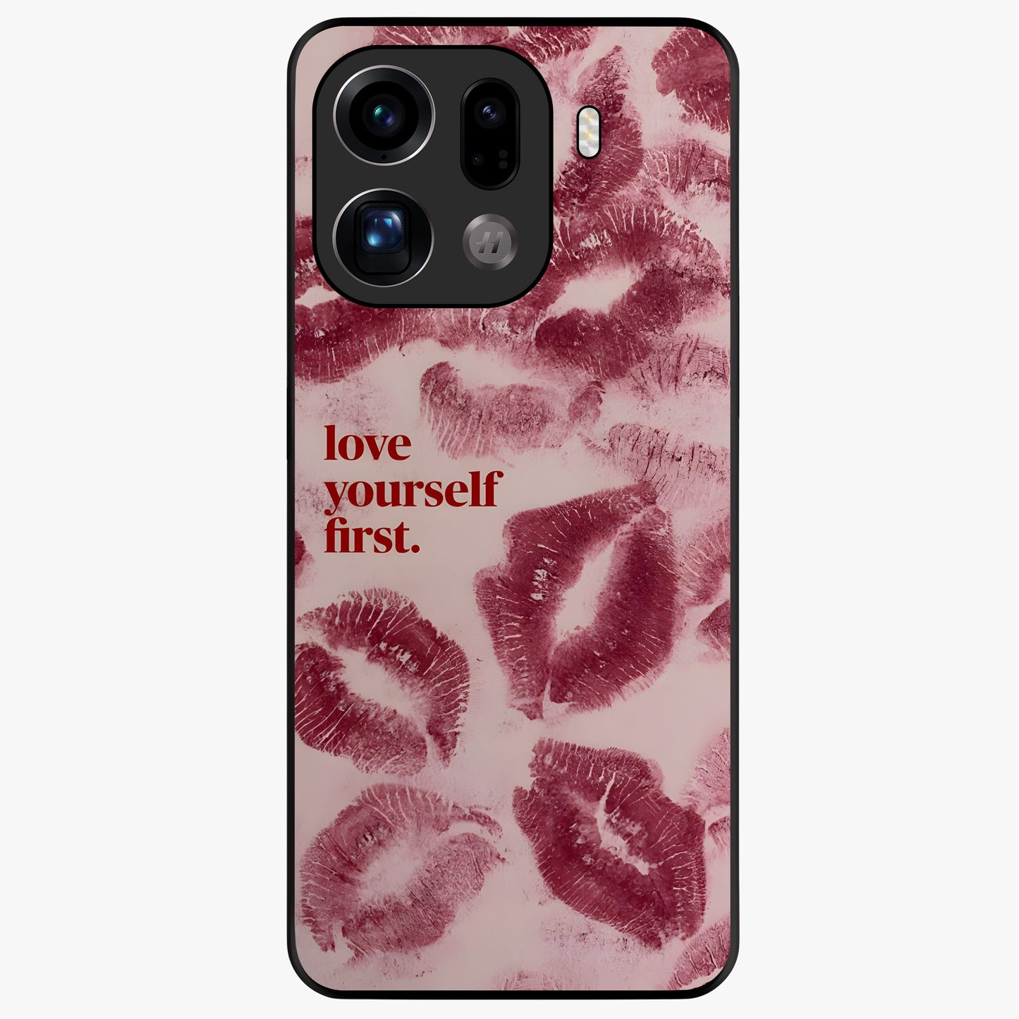 Crimson Kiss Love Glass Case showing flat back view with romantic crimson themed artwork and glossy glass finish.