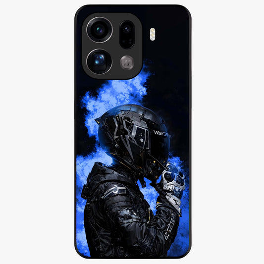 Cyber Sentinel Protocol Glass Case showing flat back view with futuristic cyber themed artwork and glossy glass finish.