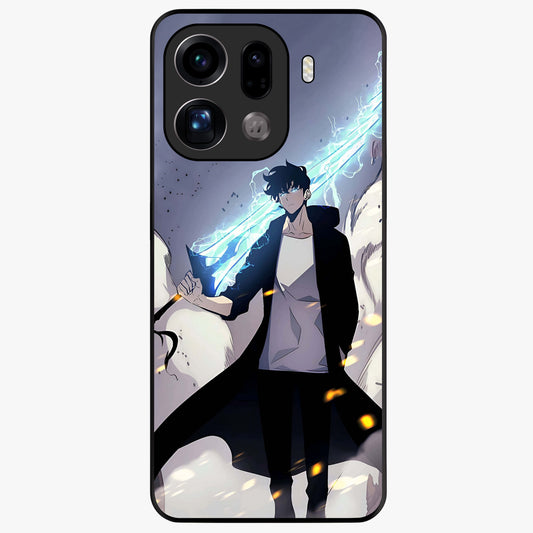Dark Lightning Anime Warrior Glass Case showing flat back view with intense anime warrior artwork and glossy glass finish.