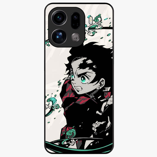 Demon Slayer Glass Case showing flat back view with bold anime inspired artwork and glossy glass finish.
