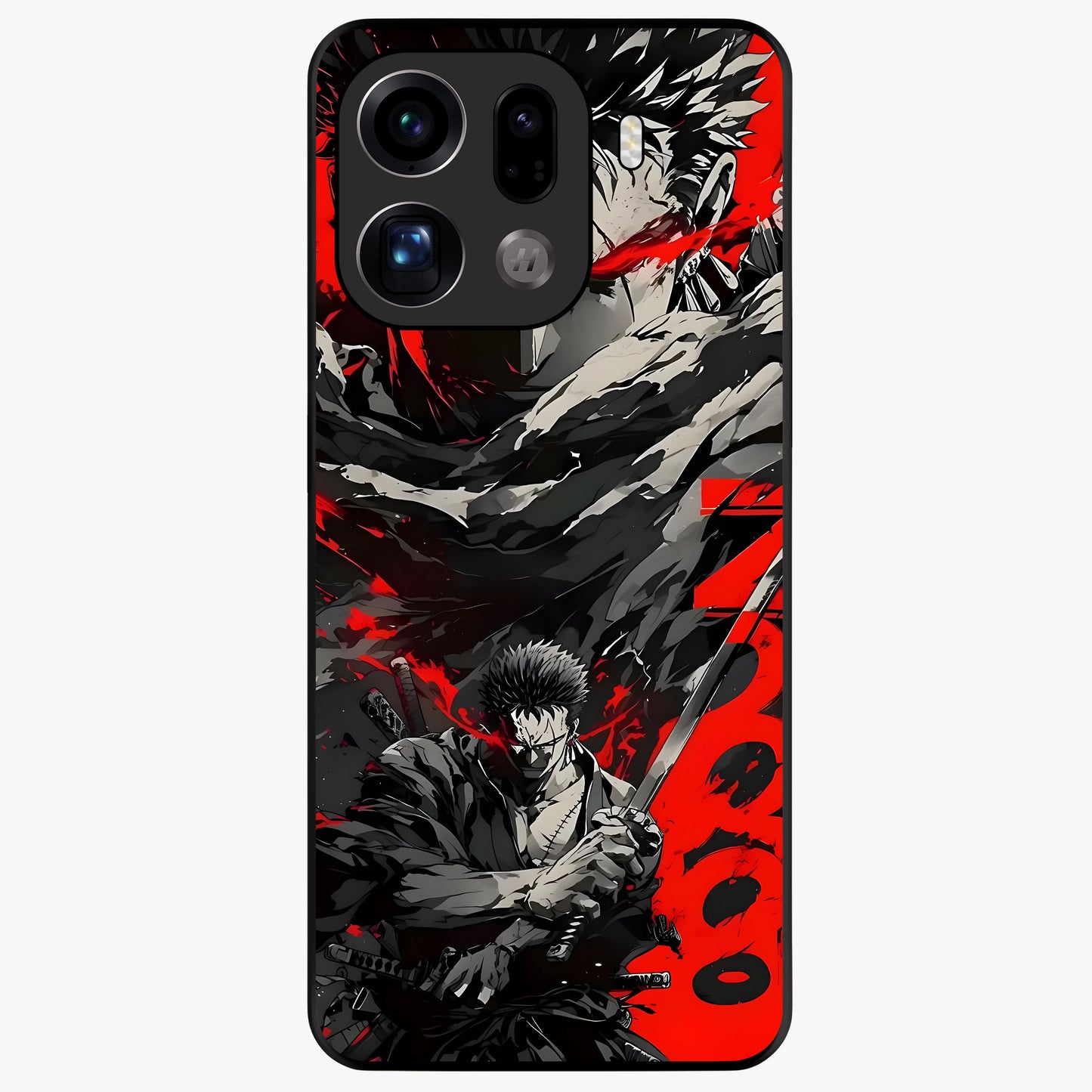 Demon Sword Resolve Glass Case showing flat back view with fierce sword warrior artwork and glossy glass finish.