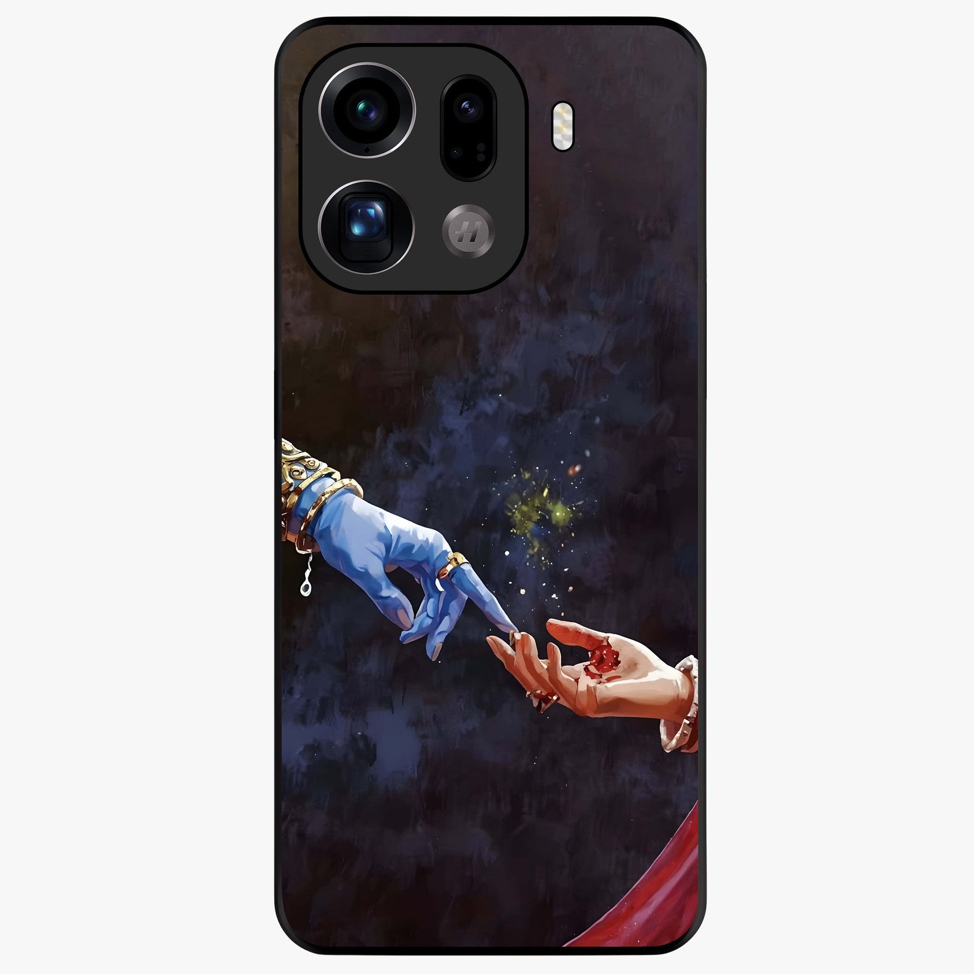 Divine Touch Eternal Glass Case showing flat back view with spiritual themed artwork and glossy glass finish.