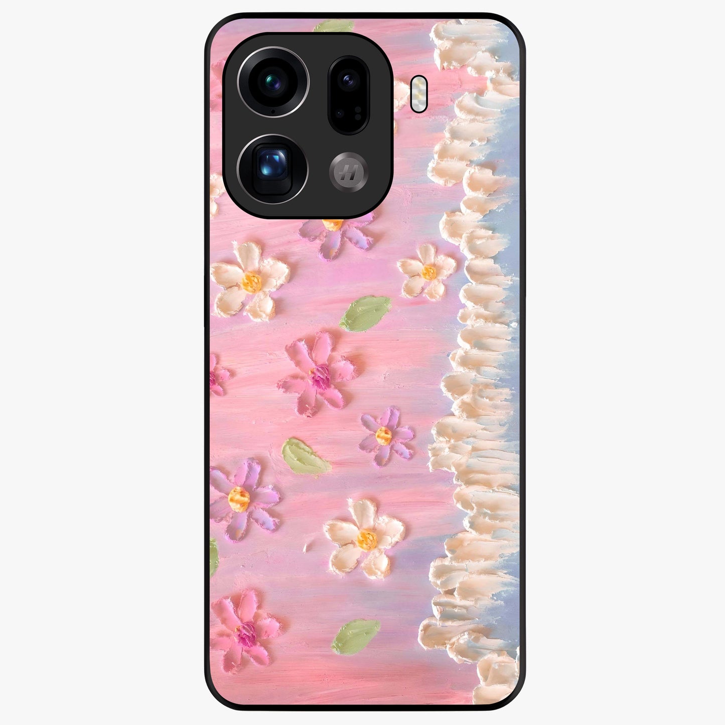 Dreamy Painted Garden Glass Case showing flat back view with artistic painted floral garden artwork and glossy glass finish.