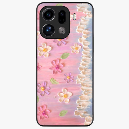 Dreamy Painted Garden Glass Case showing flat back view with artistic painted floral garden artwork and glossy glass finish.