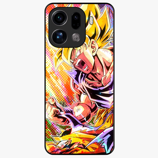 Firing Goku Glass Case showing flat back view with powerful anime inspired artwork and glossy glass finish.