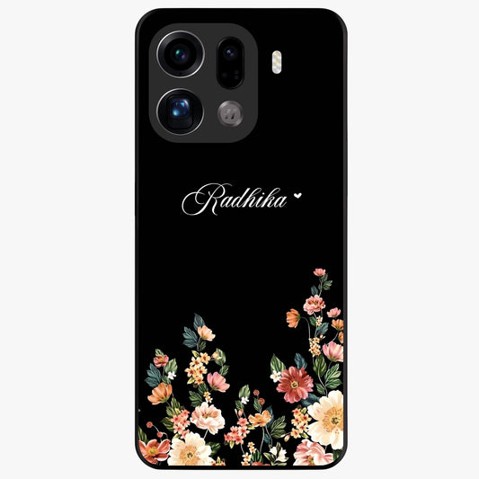 Floral Design With a Custom Personalized Name Glass Case showing flat back view with floral artwork and personalized name design.