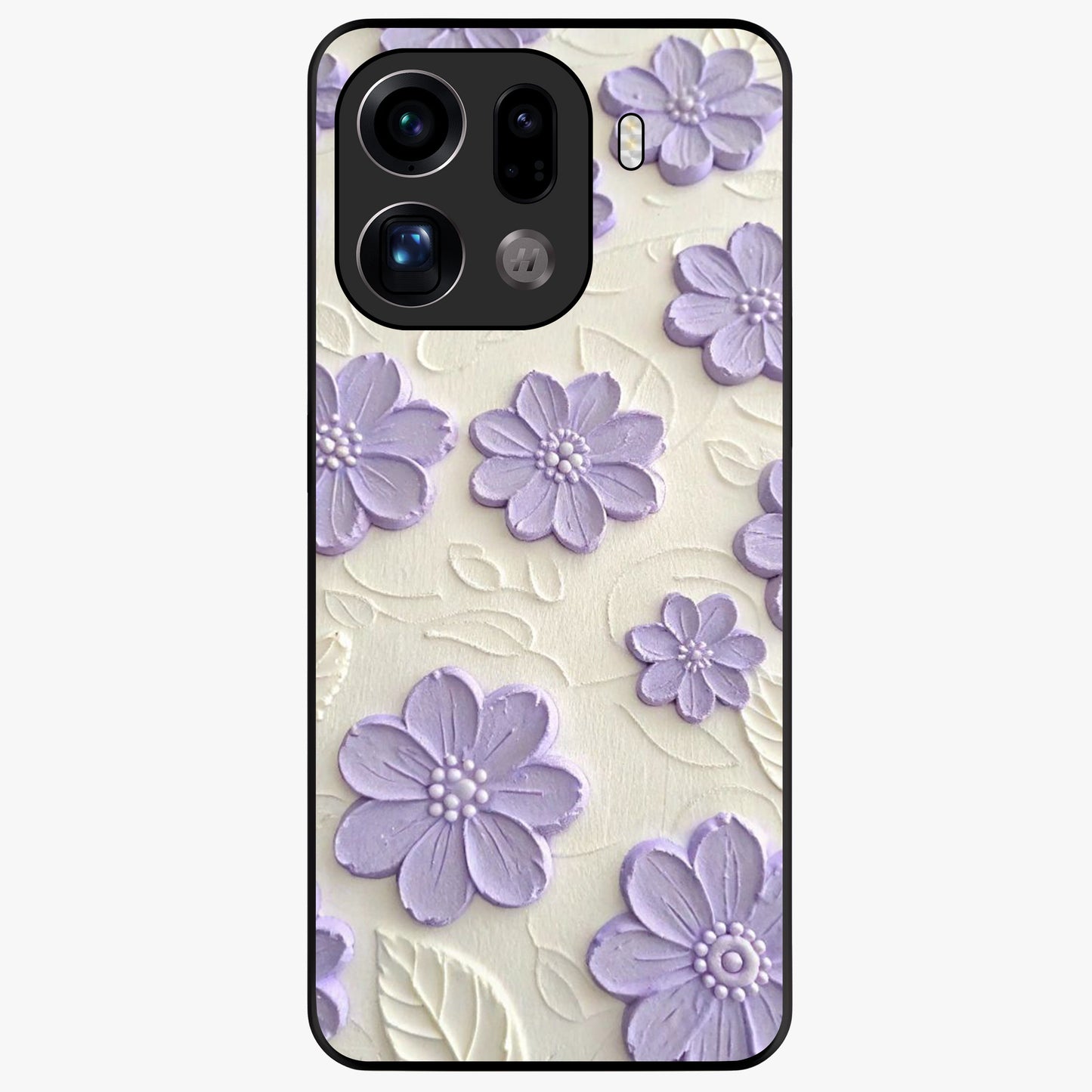 Floral Wall Art With Purple Flowers Glass Case showing flat back view with purple flower artwork and glossy glass finish.