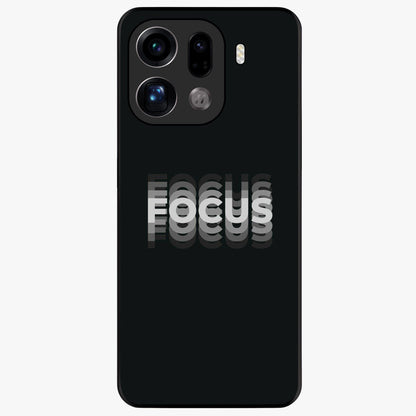 Focus Mode On Glass Case showing flat back view with bold motivational typography design and glossy glass finish.