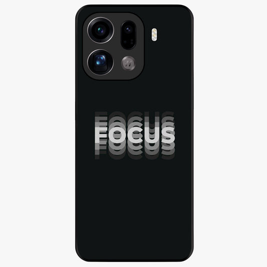 Focus Mode On Glass Case showing flat back view with bold motivational typography design and glossy glass finish.