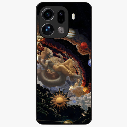 Galactic Divine God Glass Case showing flat back view with divine cosmic themed artwork and glossy glass finish.