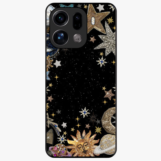 Galactic Jewel Stars Glass Case showing flat back view with sparkling star jewel artwork and glossy glass finish.