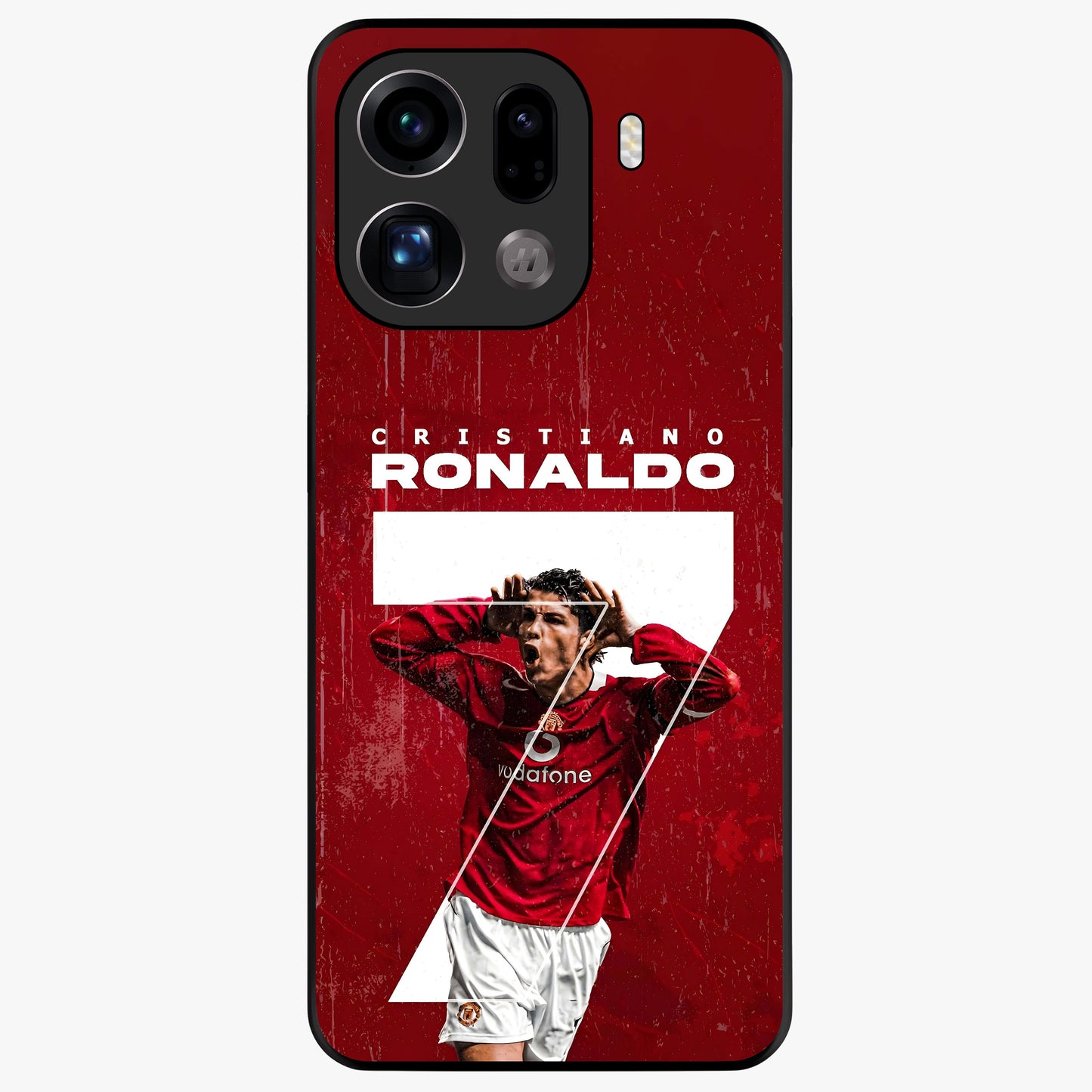 Goal Celebration Legacy Glass Case showing flat back view with football celebration inspired artwork and glossy glass finish.