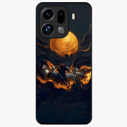 Golden Stallion Moonride Glass Case showing flat back view with majestic horse under moonlight artwork and glossy glass finish.