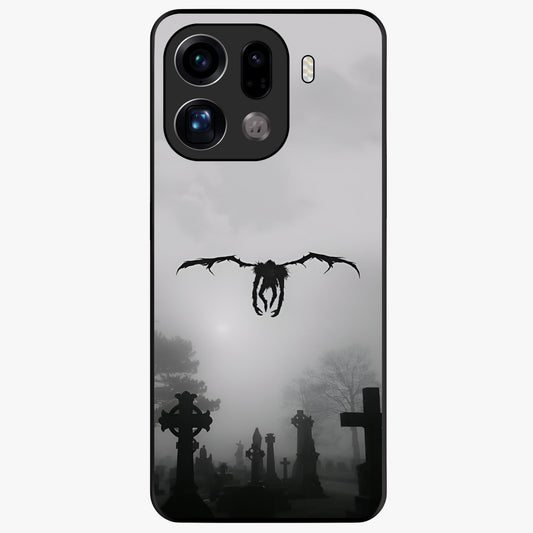 Graveyard Shadow Descent Glass Case showing flat back view with dark graveyard themed artwork and glossy glass finish.