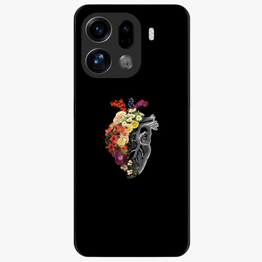 Heart With Flowers Glass Case showing flat back view with heart shaped floral artwork and glossy glass finish.