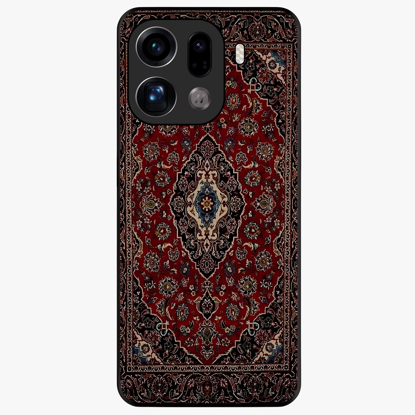 Heritage Carpet Royale Glass Case showing flat back view with ornate Persian carpet inspired pattern and glossy glass finish.