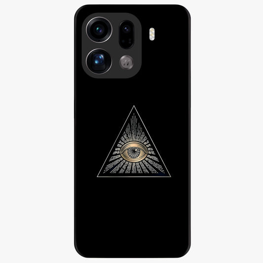 Illuminati Evil Glass Case showing flat back view with mysterious illuminati symbol artwork and glossy glass finish.