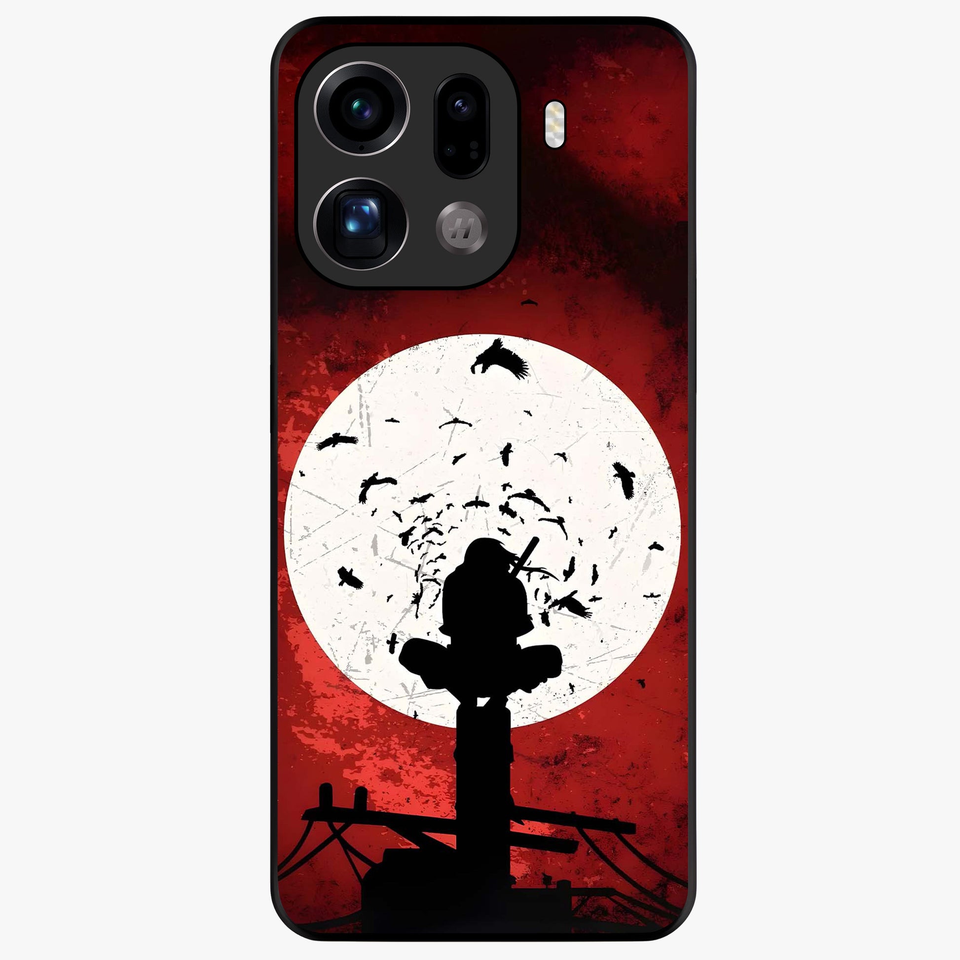 Itachi Limited Edition Naruto Anime Glass Case showing flat back view with iconic anime character artwork and glossy glass finish.